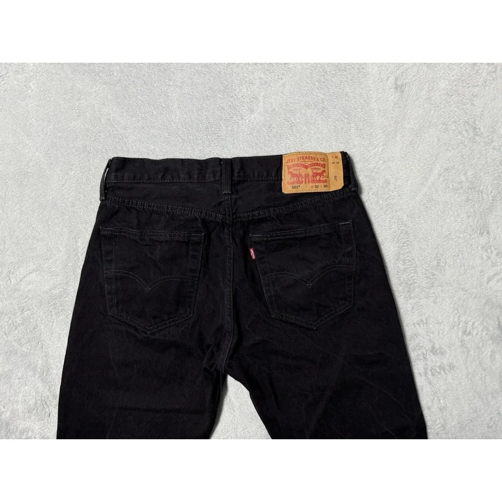 Levis 501 Jeans Mens 29x25 Black Straight Button Fly Mid Rise Dark Wash Denim